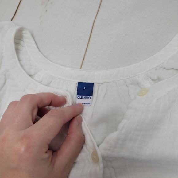 Old navy gauze white puff sleeve mini dress button front boho bridal - Picture 5 of 8